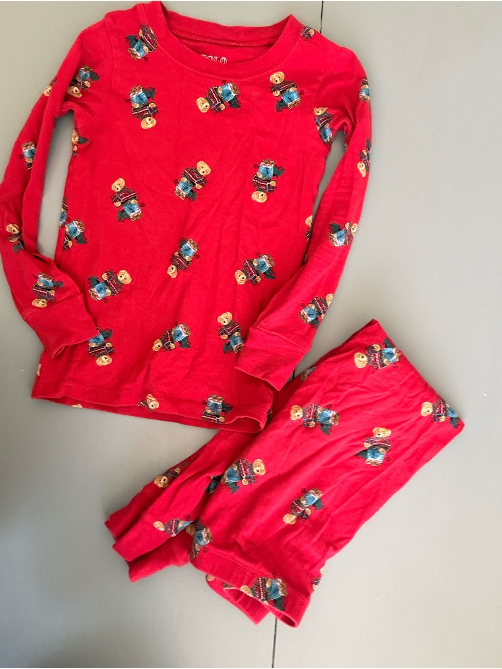 Kids polo Red Bear-Print Long Sleeve Pajama Set